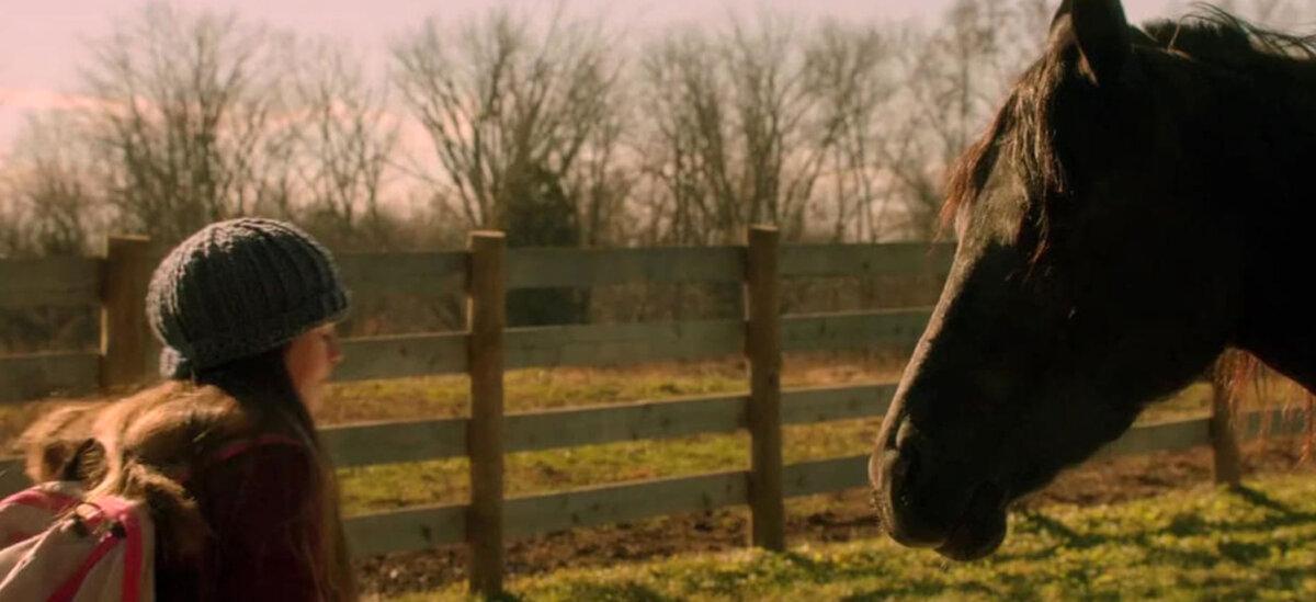 Shelly (Alexa Nisenson) bonds with a horse she names Orphan, in “Orphan Horse.” (GJW)