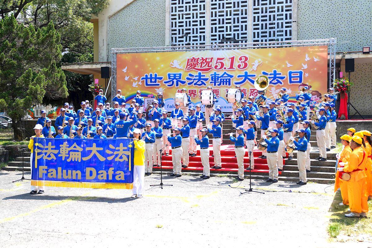 Practitioners perform as part of activities to celebrate World Falun Dafa Day in Kaohsiung, Taiwan, on May 9, 2026. (The Epoch Times)