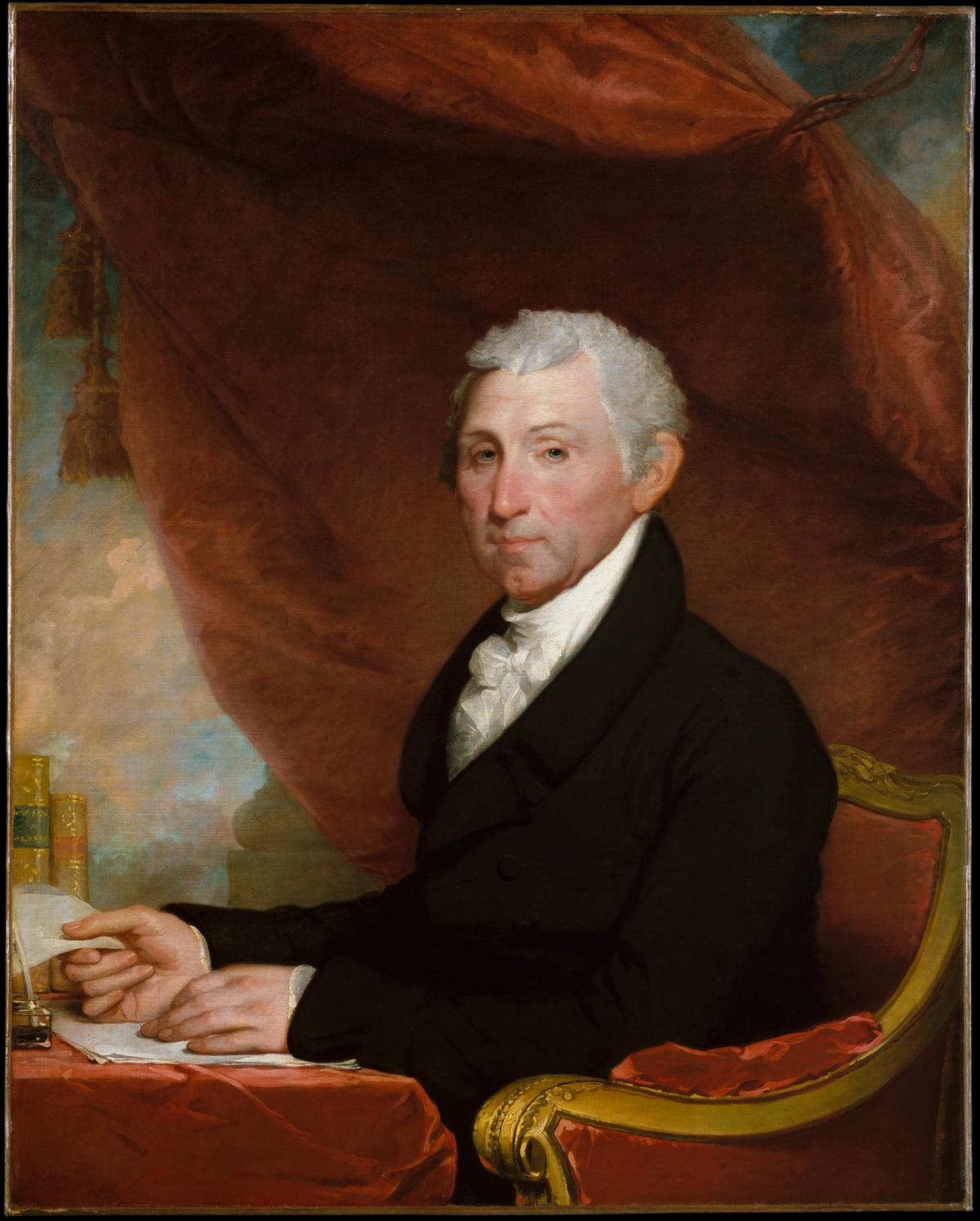 Portrait of James Monroe, circa 1820–1822, by Gilbert Stuart. Oil on canvas; 40 1/4 inches by 32 inches. Metropolitan Museum of Art, New York City. (Public Domain)