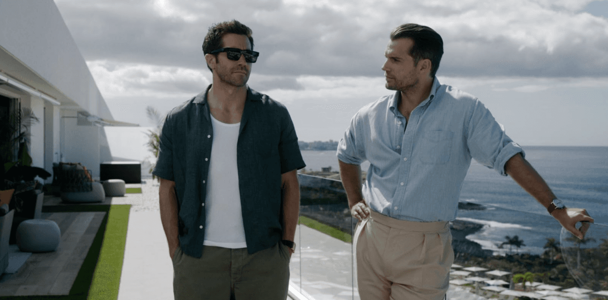 Bronco (Jake Gyllenhaal, L) and Sid (Henry Cavill) discuss op logistics, in "In the Grey." (Black Bear Pictures)