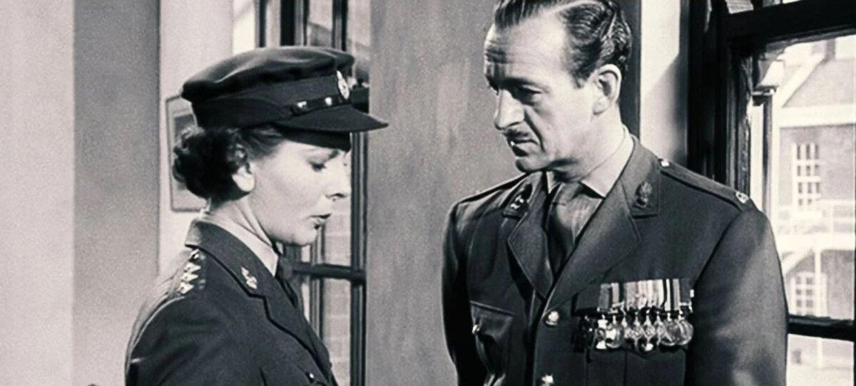 Capt. Alison Graham (Noelle Middleton) and Maj. Charles Carrington VC (David Niven), in “Court Martial.” (Independent Film Distributors)