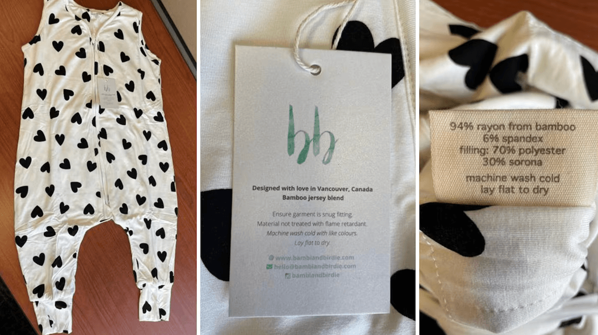 Bambi & Birdie Kids LTD children’s bamboo footed sleep sacks are also being recalled due to flammability risks. (Health Canada photo)