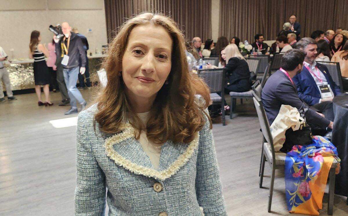 Natasha Pein, co-organizer of the World Symposium Against Antizionism, at the event in Toronto on May 17, 2026. (Dave Gordon for The Epoch Times)