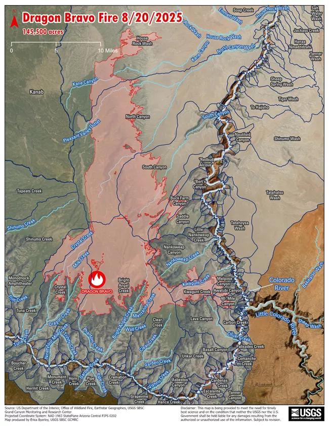 A map of the Dragon Bravo fire on Aug. 20, 2025. (U.S. Geological Survey)