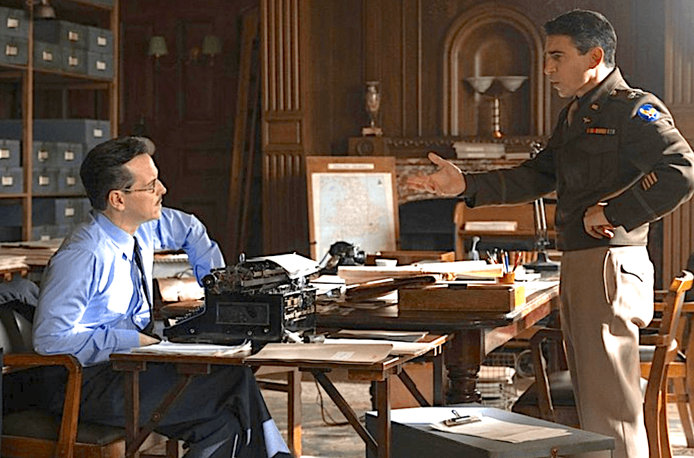 James Stagg (Andrew Scott, L) and Irving P. Krick (Chris Messina) are rival meteorologists with different methodologies, in the WWII thriller "Pressure." (Working Title Films/StudioCanal)