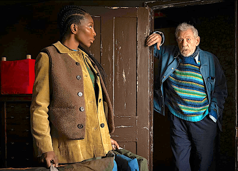 Lori Butler (Michaela Coel) and Julian Sklar (Ian McKellen<span style="color: #ff0000;">)</span>, in "The Christophers." (Claudette Barius/NEON)