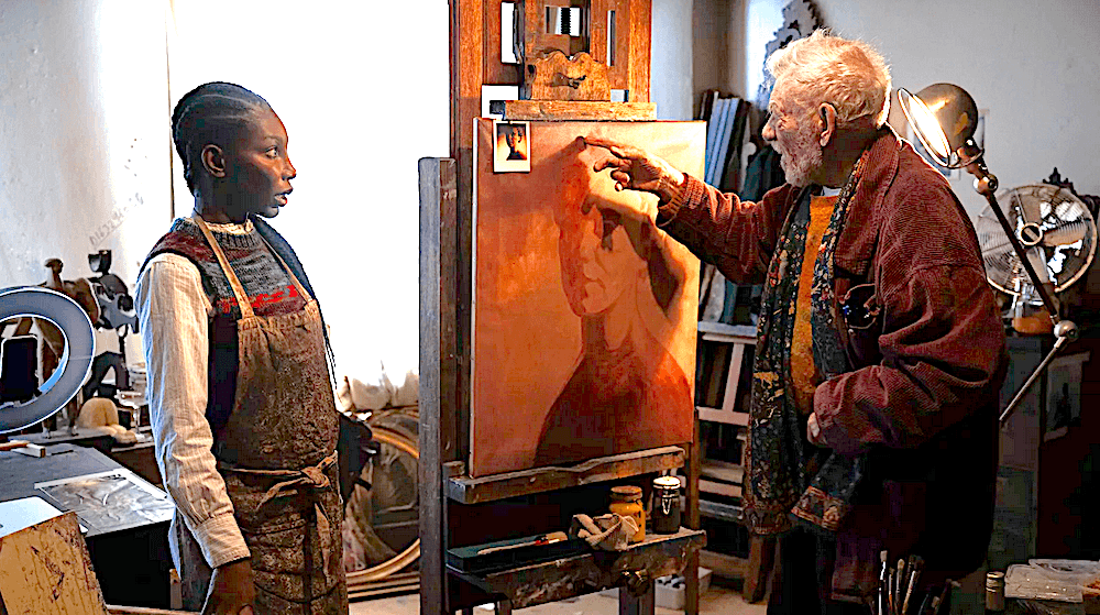 Lori Butler (Michaela Coel) and Julian Sklar (Ian McKellen), in "The Christophers." (Claudette Barius/NEON)