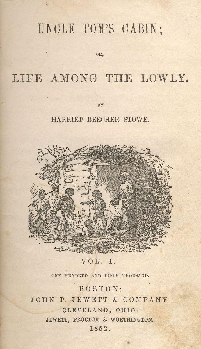Title-page illustration by Hammatt Billings for "Uncle Tom's Cabin," First Edition, 1852. Shows characters of Chloe, Mose, Pete, Baby, Tom. (Public Domain)