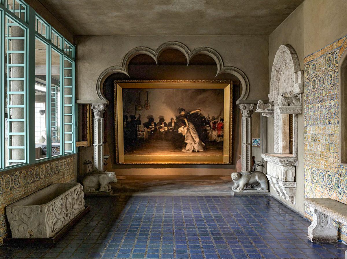 Featured within the museum’s many rooms are more than 7,500 paintings, sculptures, textiles, furnishings, and ceramics from around the world, including this 11-foot, 6-inch wide painting by the famed artist John Singer Sargent. Titled “El Jaleo,” due to its focus on an Andalusian dance, the 1882 painting is featured in the museum’s Spanish cloister’s niche. It's set off by a Moorish, quatrefoil arch and 13th-century marble columns acquired in Italy. On the cloister’s floor are blue tiles manufactured in Massachusetts in 1914, while the decorative, glazed, ceramic wall tiles were made in Mexico in the 17th century. (Isabella Stewart Gardner Museum, Boston)