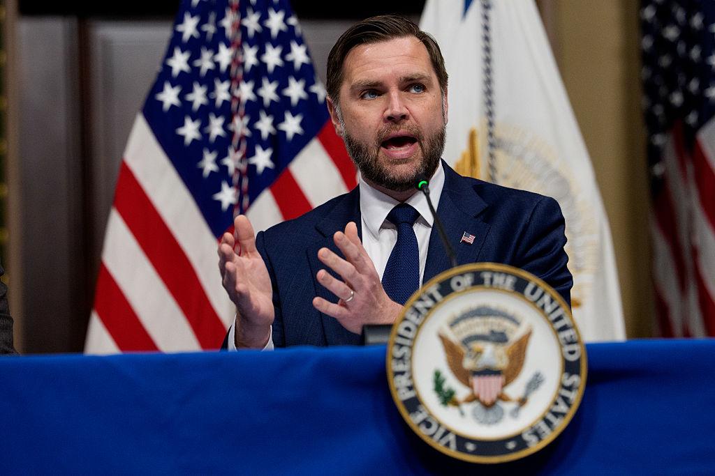 Vice President JD Vance speaks on anti-fraud measures in the Eisenhower Executive Office Building on the White House campus on May 26, 2026. (Andrew Harnik/Getty Images)