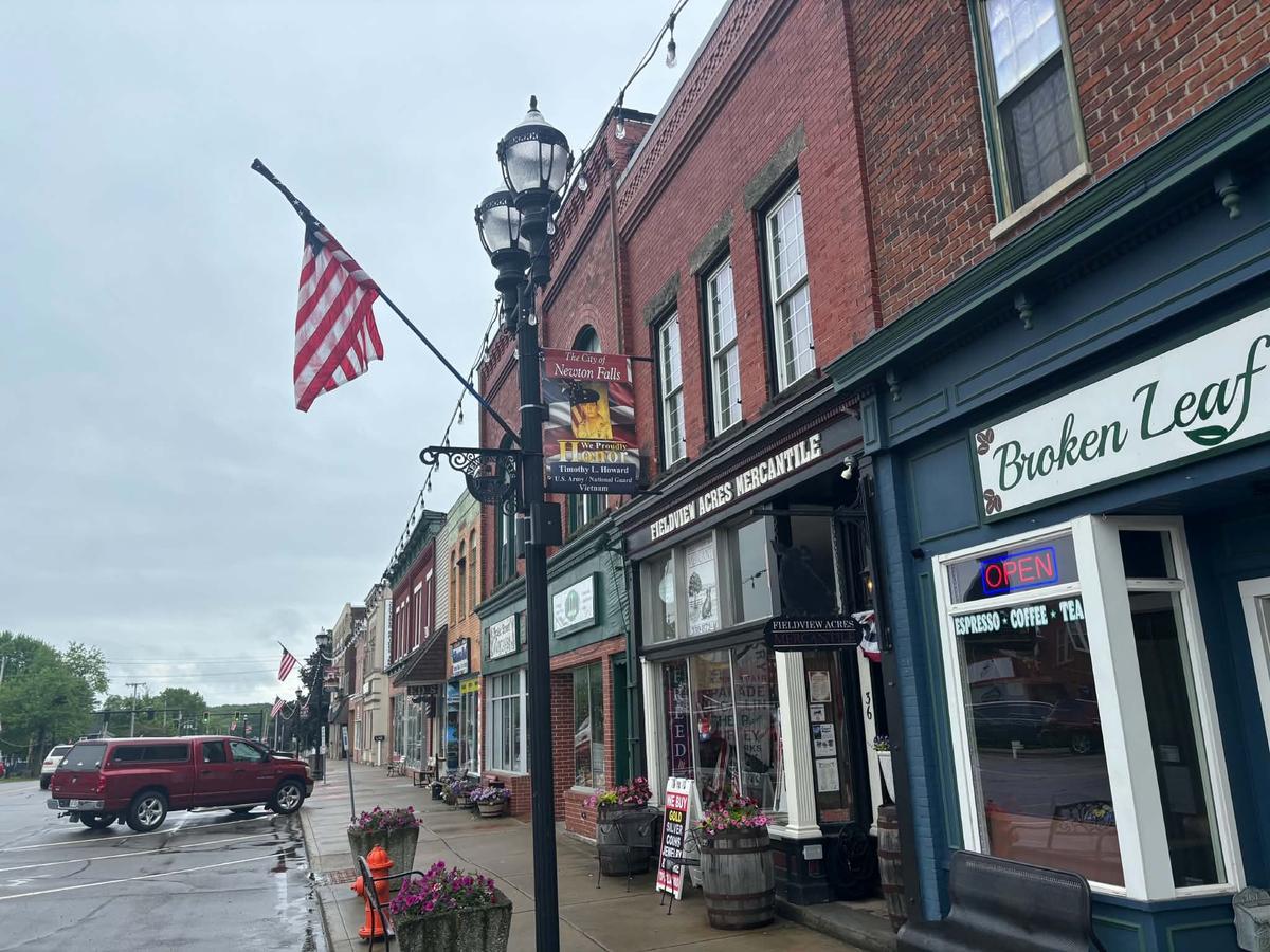 Downtown Newton Falls, Ohio, which is on the National Register of Historic Places, on May 24, 2026. (Jeff Louderback/The Epoch Times)