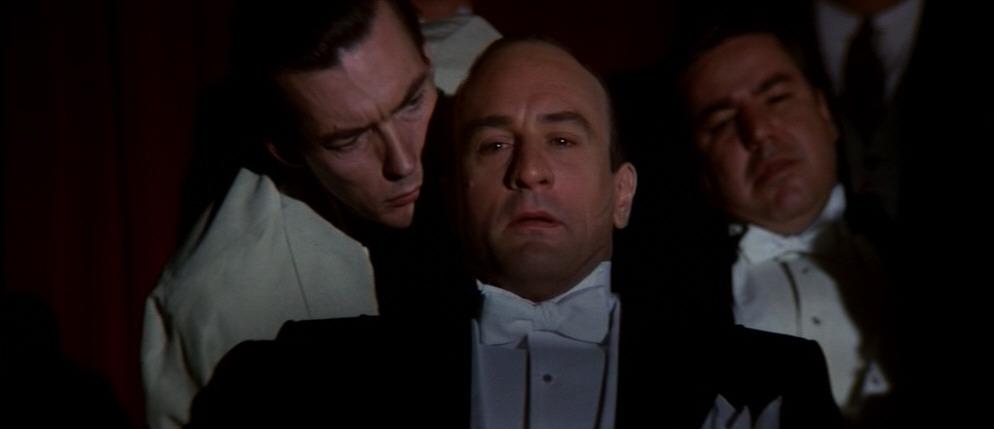 (L–R) Frank Nitti (Billy Drago), Al Capone (Robert De Niro), and Capone’s bodyguard (Clem Caserta), in “The Untouchables.” (Paramount Pictures)