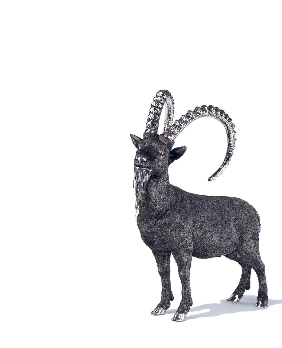 “Ibex,” 1998, by Gianmaria Buccellati. 925 sterling silver; 27 3/4 inches by 11 1/2 inches by 24 inches. Gift of Betty Grisham, Huntsville Museum of Art, Ala. (Huntsville Museum of Art)