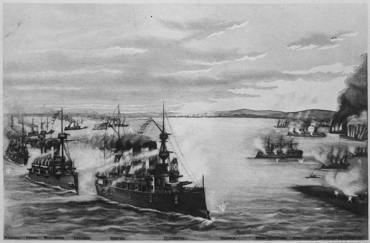 Battle of Manila. 1898. Copy of lithograph published by Butler, Thomas & Company, 1899. U.S. National Archives. (Public Domain)