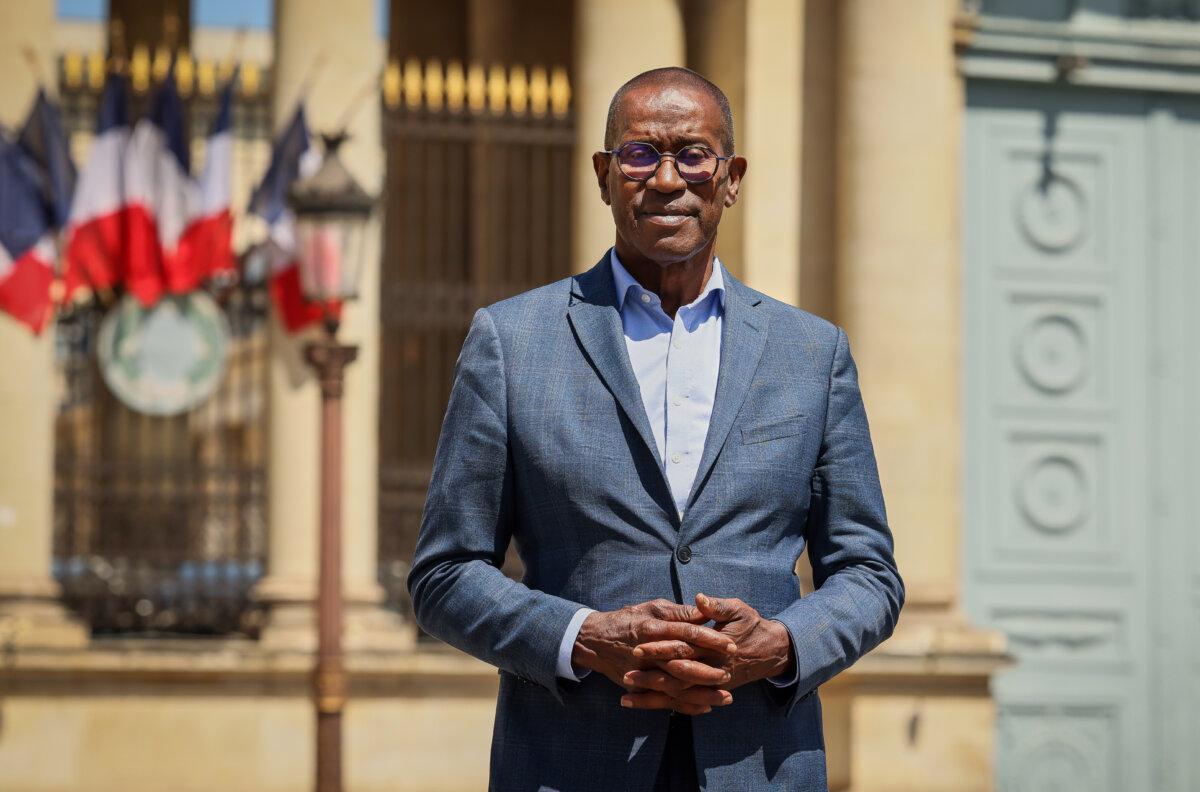 French lawmaker Max Mathiasin of the French Caribbean island Guadeloupe poses at the entrance of the National Assembly in Paris on May 27, 2026. (Thomas Padilla/AP Photo)