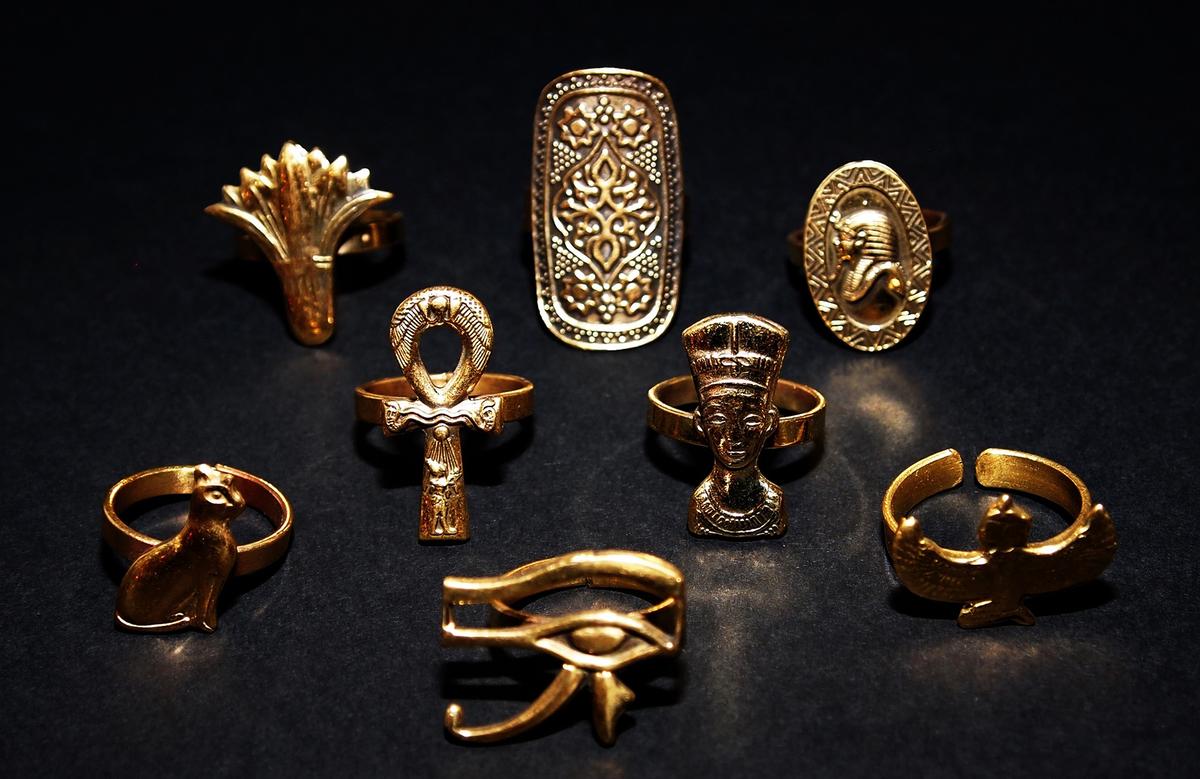 Jewelry made with metals like bronze or silver can easily survive for centuries, like these Egyptian rings. (Ronin_Far_Away/Shutterstock)