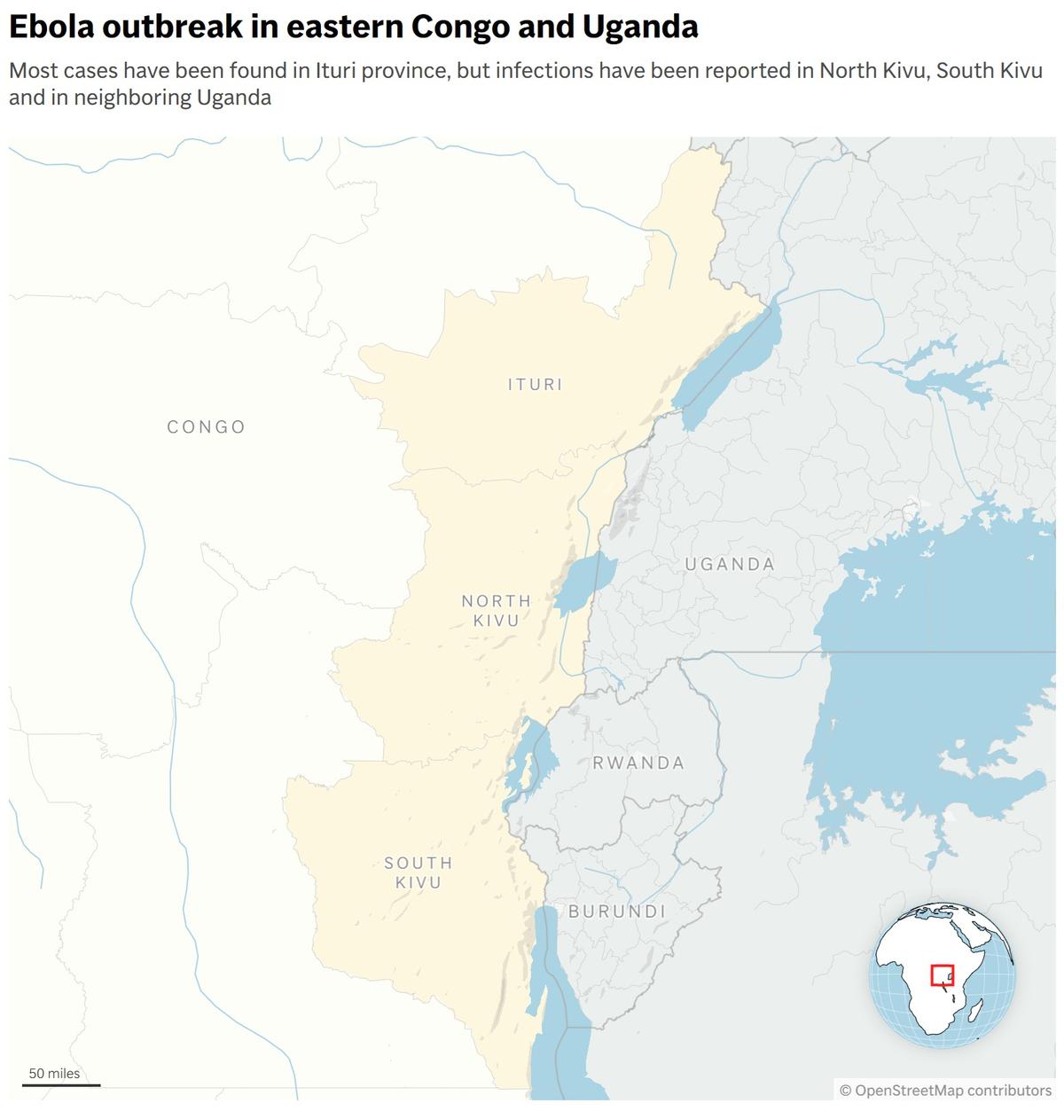 Map showing the location of Uganda and provinces in Congo. (AP Digital Embed)