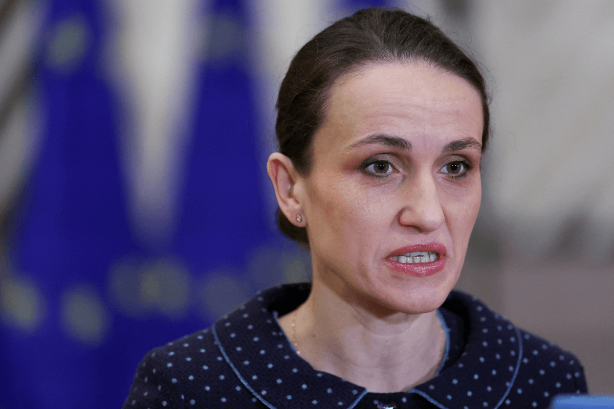 Romanian Foreign Minister Oana-Silvia Toiu speaks on the day she attends a European Union Foreign Affairs Council meeting in Brussels, Belgium, on Dec. 15, 2025. (Omar Havana/Reuters)