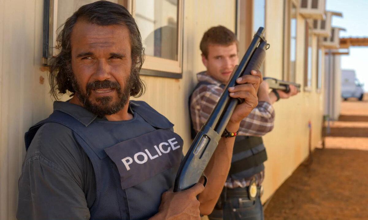 Jay Swan (Aaron Pedersen, L) and Josh Waters (Alex Russell) are aligned for justice, in “Goldstone.” (GJW+)