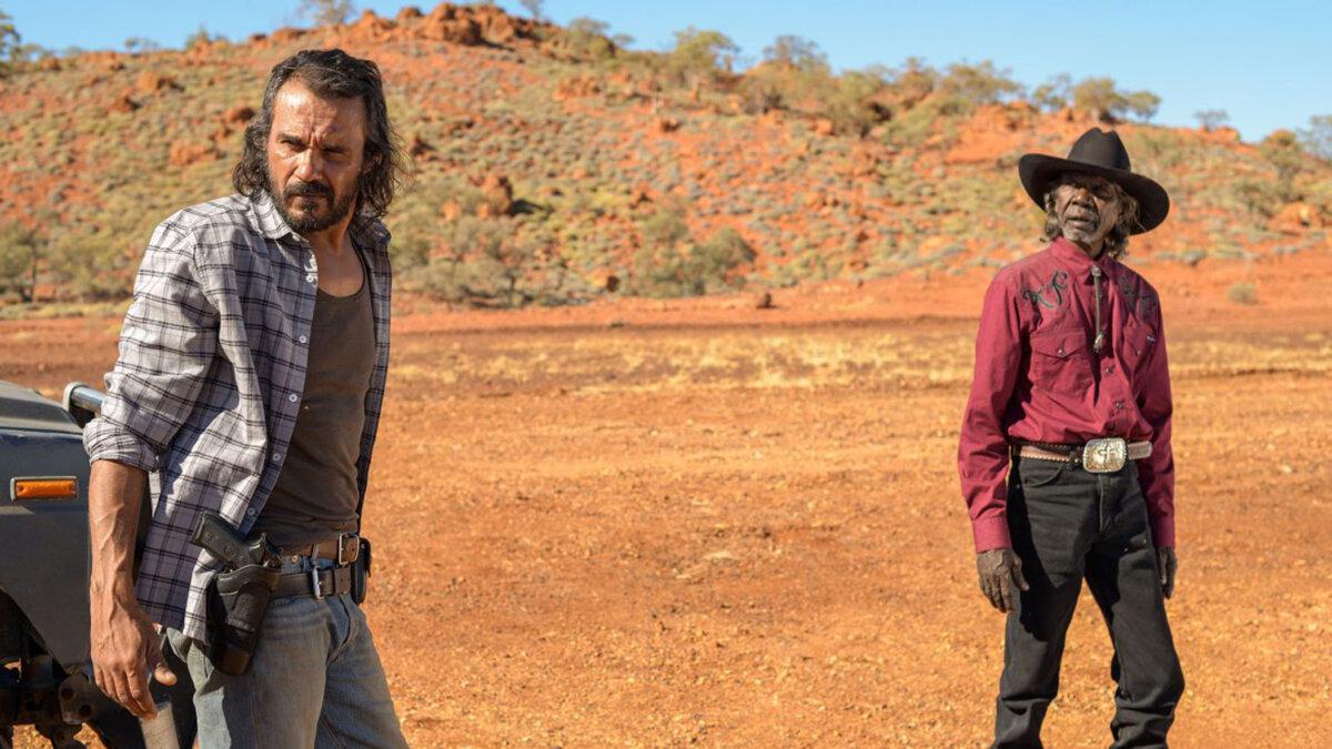 Detective Jay Swan (Aaron Pedersen, L) and Jimmy (David Gulpilil), in “Goldstone.” (GJW+)
