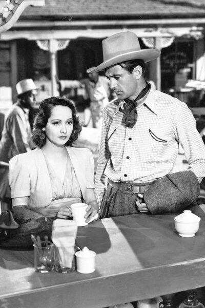 Mary Smith (Meryl Oberon) and Stretch Willoughby (Gary Cooper), in "The Cowboy and the Lady." (United Artists)