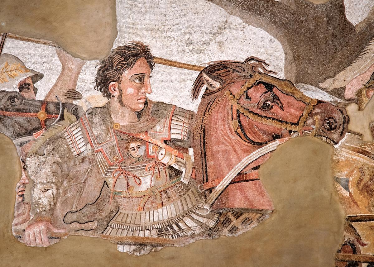 A detail of Alexander from the ancient Roman floor mosaic found at the House of the Faun in Pompeii. (Andreas Wolochow/Shutterstock)