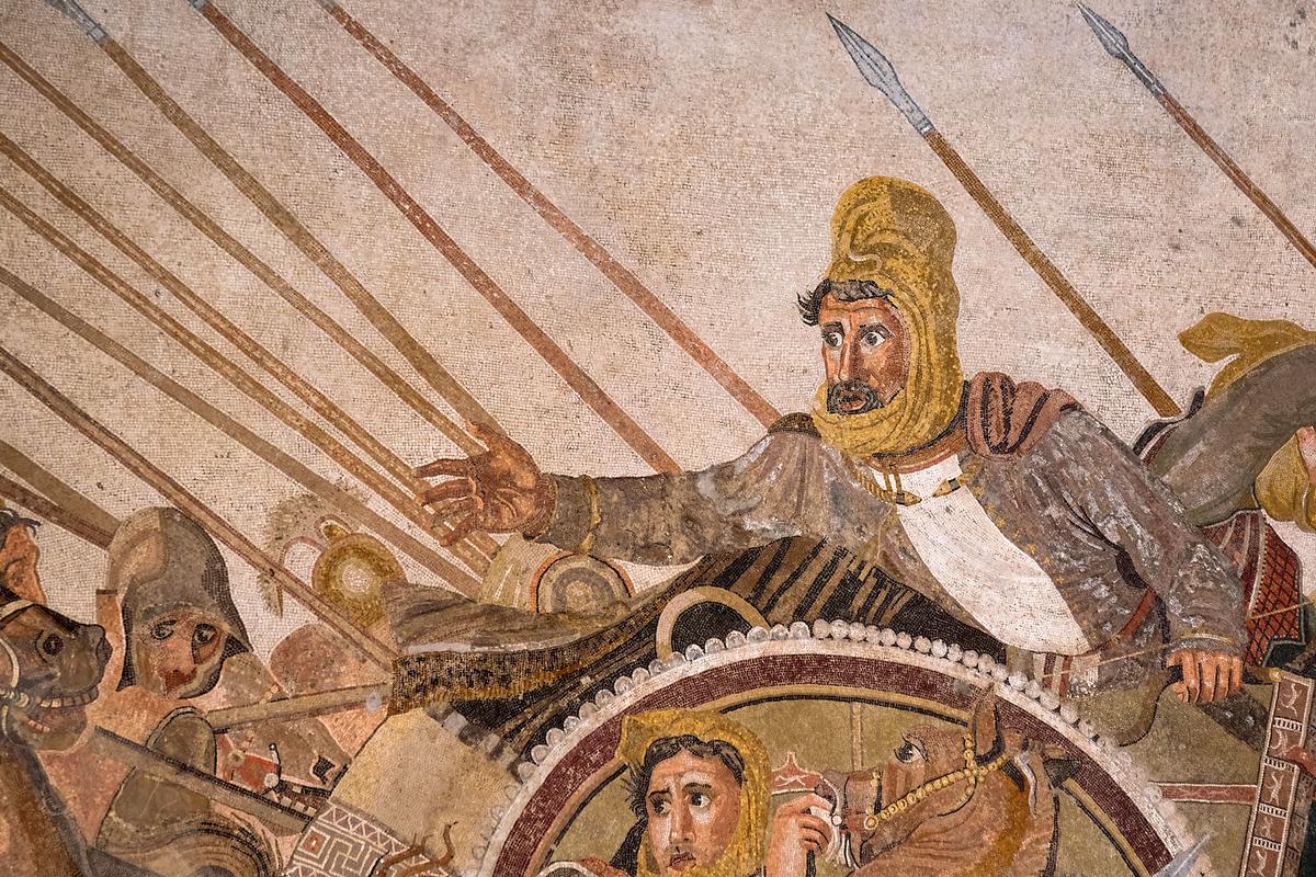 A detail of Darius from the ancient Roman floor mosaic found at the House of the Faun in Pompeii. (Andreas Wolochow/Shutterstock)