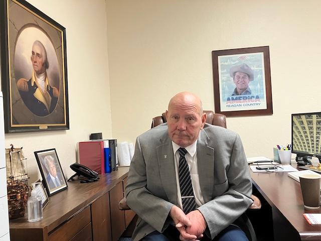 Washoe County Republican Committee Chair Bruce Parks in his Reno office during Nevada’s Second Congressional District primary on June 9, 2026. (John Haughey/The Epoch Times)