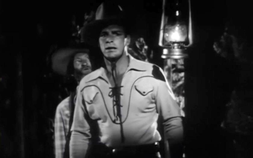 Billy Carson (Buster Crabbe) hunts robbers, in "Wild Horse Phantom." (GJW+)