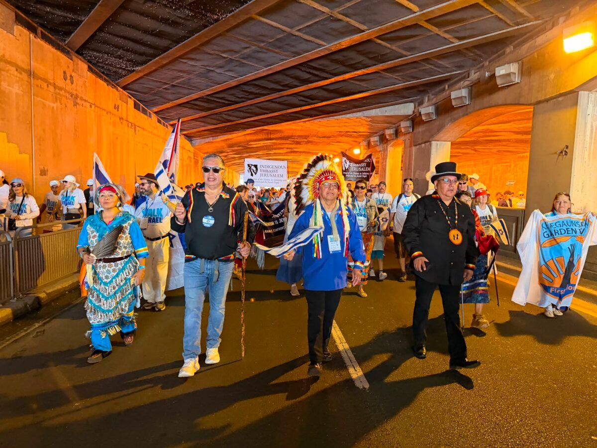Members of indigenous communities take part in the annual Walk With Israel march in Toronto on June 7, 2026. (Courtesy of Daniel Koren)