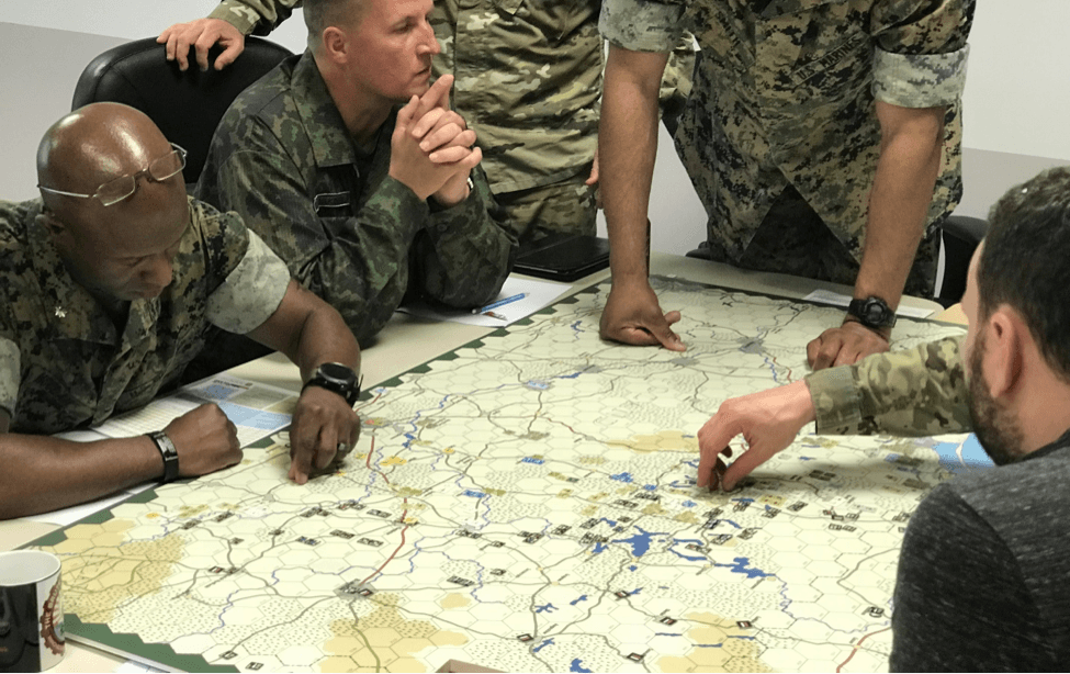 A professional war game at the U.S. Marine Corps War College, April 2019. (Public Domain)