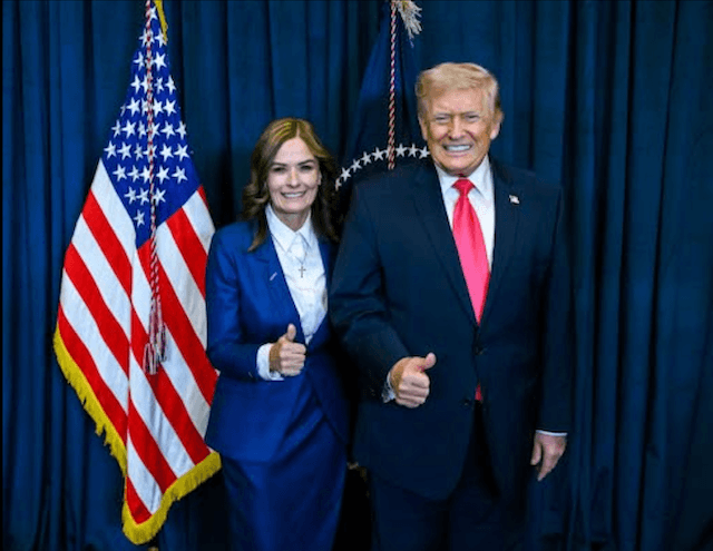 State Sen. Carrie Buck, here with President Donald Trump after garnering the president’s endorsement in April, will take on eight-term incumbent Rep. Dina Titus in November after winning her June 9 Nevada Congressional District 1 primary. (CarrieBuckforNV)