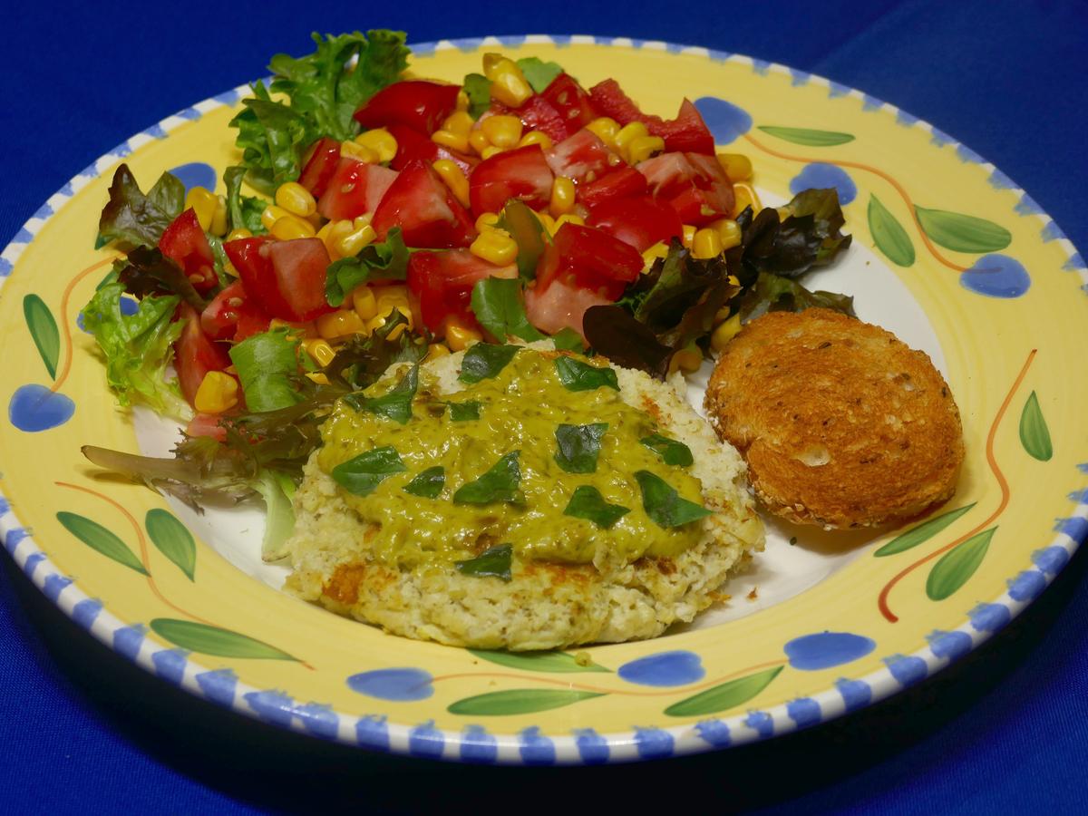 Pesto Crab Cakes and Tomato Corn Salad