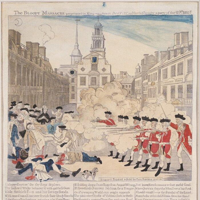 The Boston Massacre, 1770, engraving by Paul Revere. (Public Domain)