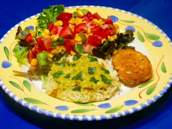 Pesto Crab Cakes and Tomato Corn Salad