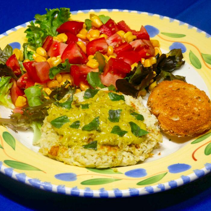 Pesto Crab Cakes and Tomato Corn Salad