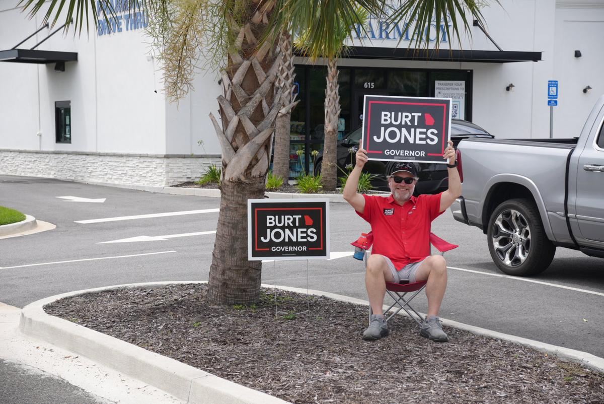 Keith Pollette was signing for Georgia Lt. Gov. Burt Jones in the state's runoff election. He has personally known Jones for more than two decades, he said outside CenterPoint Church in Brunswick, Ga., on June 16, 2026. (Troy Myers/The Epoch Times)