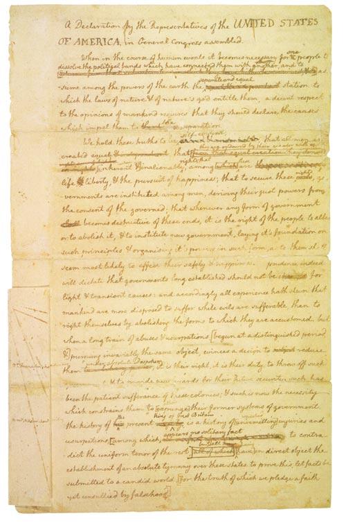 Original "rough draught" of the Declaration of Independence. Library of Congress. (Public Domain)