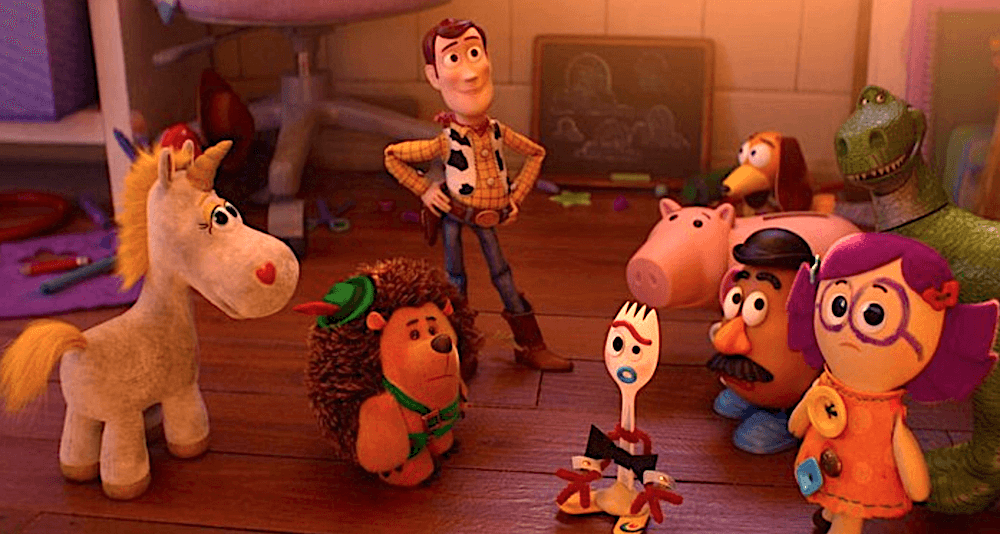Forky (C, voiced by Tony Hale) poses a question that no one had thought of before, in "Toy Story 5." (Walt Disney Studios Motion Pictures)