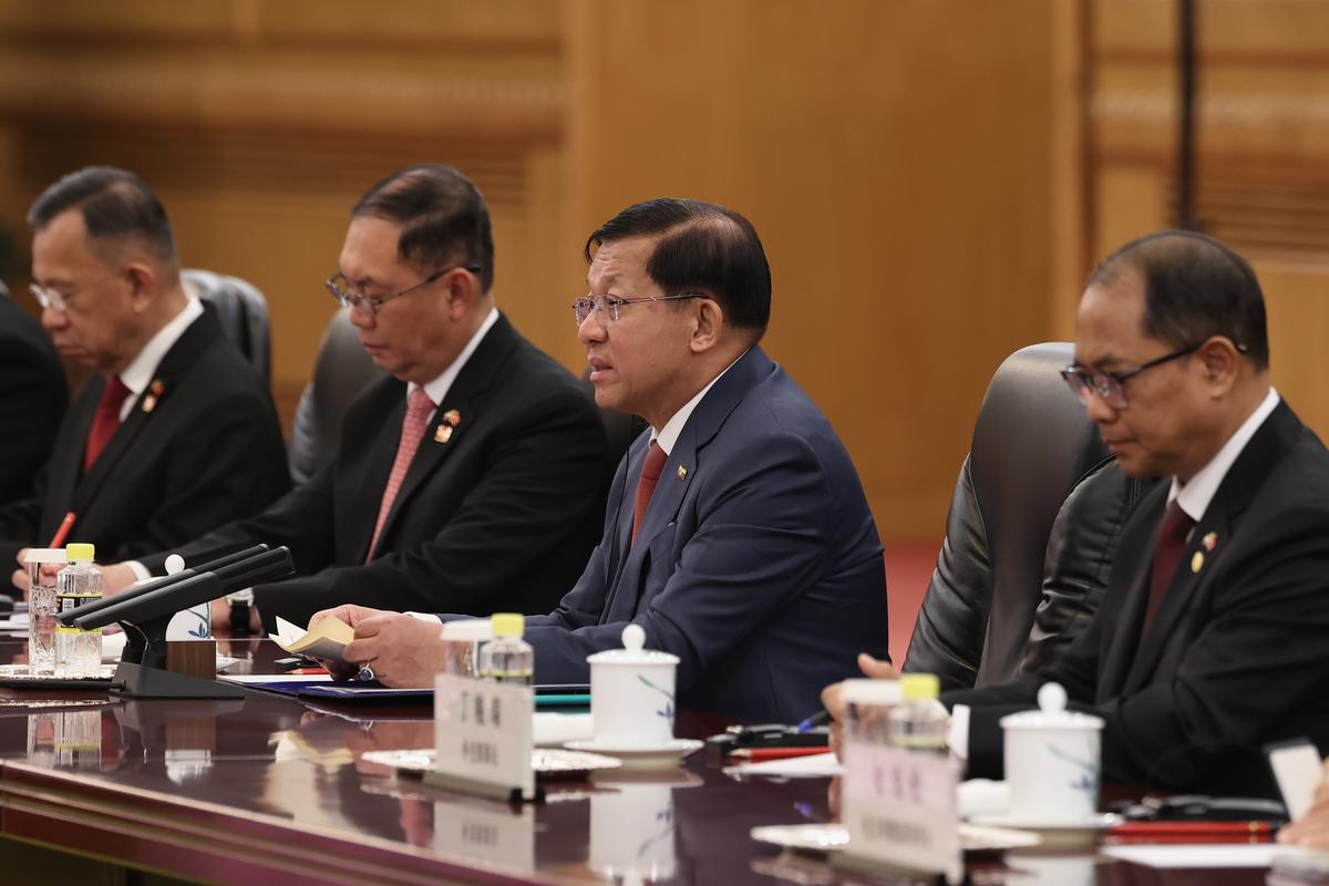 Burmese leader Min Aung Hlaing attends a meeting with Chinese leader Xi Jinping (not pictured) in Beijing on June 16, 2026. (Lintao Zhang/Getty Images)