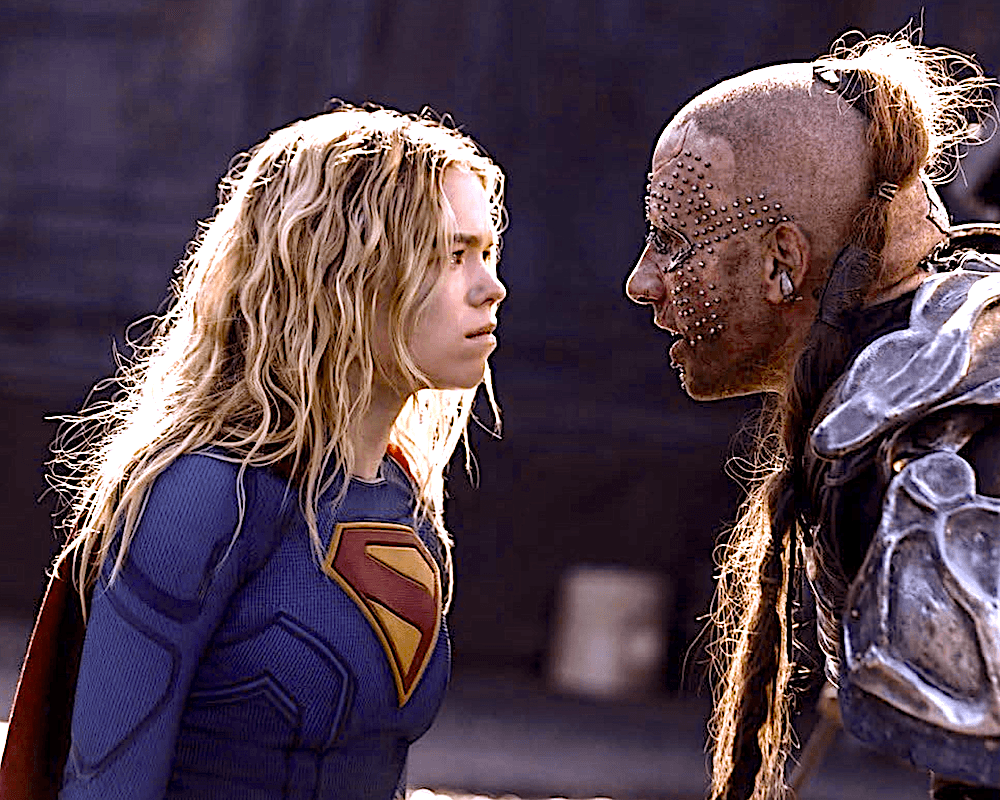 Supergirl (Milly Alcock) faces off with Krem (Matthias Schoenaerts), in "Supergirl." (Warner Bros. Pictures)