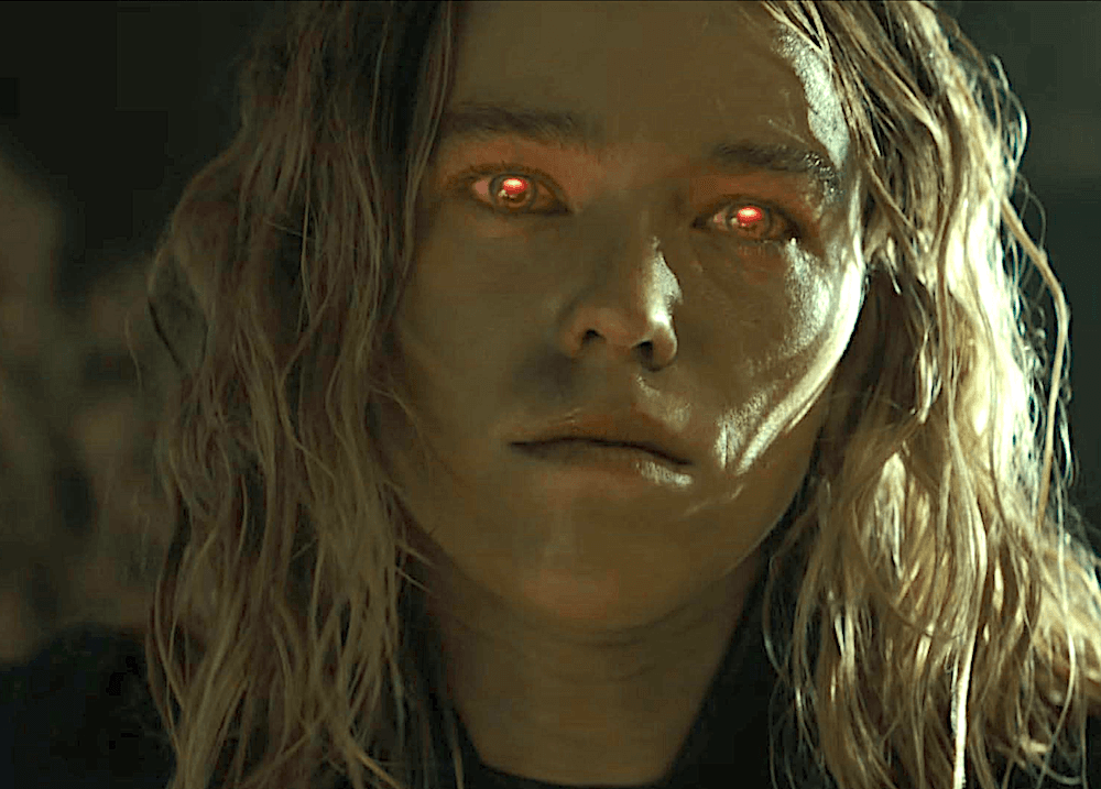 Supergirl (Milly Alcock) getting ready to fry a bad guy with heat vision, in "Supergirl." (Warner Bros. Pictures)