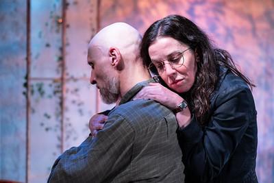 (L<strong>–</strong>R) Rian Jairell (Vanya) and Natalie Hurdle (Sonya) share a quiet moment of shared exhaustion. (Paul Goyette)