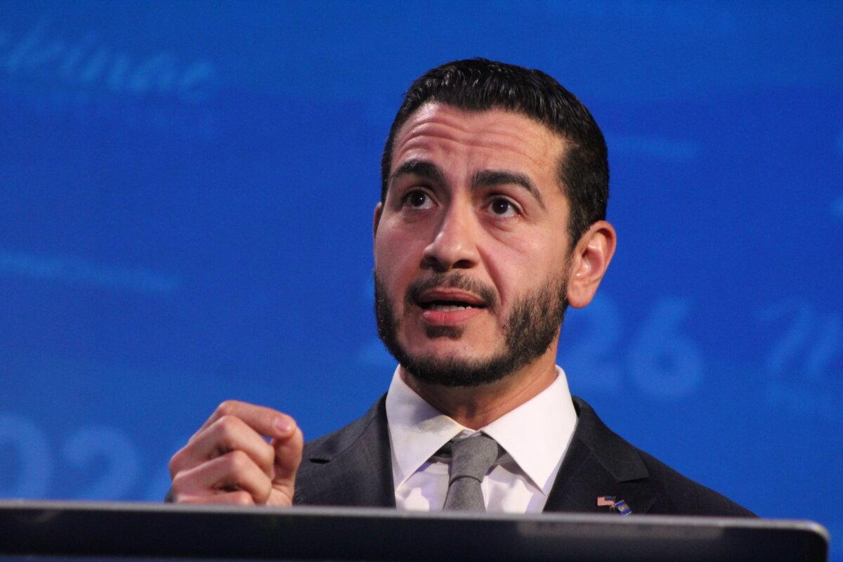 Former public health official Abdul El-Sayed speaks during a debate between the Michigan Democratic candidates for U.S. Senate on Mackinac Island, Mich., on May 28, 2026. (Danielle James/The Flint Journal via AP)