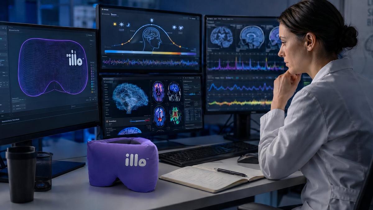 illo is a 3-in1 powerful sleep tool that functions as a premium sleep mask, a plush travel pillow and a moldable Cushion.