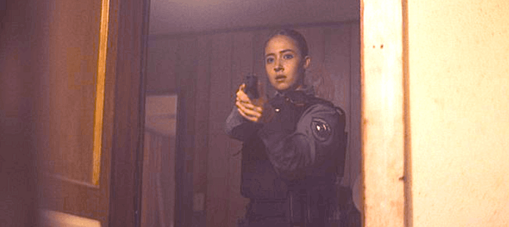 Tribal police officer Sandra Scala (Dana Namerode), in "Gangland" (Randomix Productions/Saban Films)