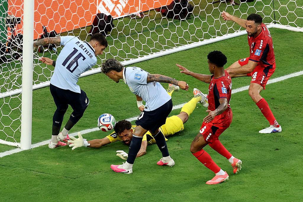 Maxi Araujo #20 of Uruguay scores a goal that was disallowed due to an offside ruling during the FIFA World Cup 2026 Group H match between Uruguay and Cabo Verde at Miami Stadium on June 21, 2026 in Miami Gardens, Florida. (Photo by Molly Darlington/Getty Images)