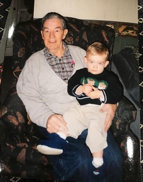 Veteran John Williams poses with his 3-year-old grandson, Zach Dunn, in 2003. Williams died that year at age 82, leaving Dunn to wait nearly 20 years to learn more about his grandfather. (Courtesy of Zach Dunn)