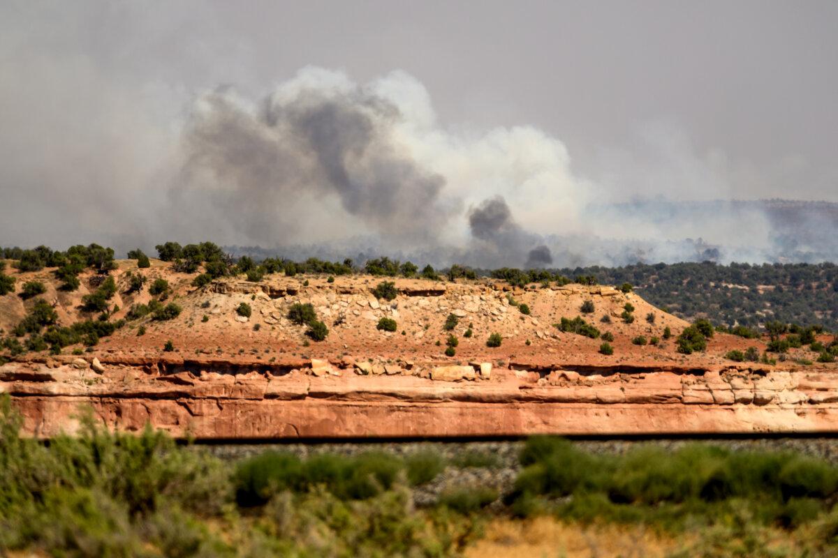 The Snyder Fire burns near Thompson Springs, Utah, on June 28, 2026. (AP Photo/Noah Berger)