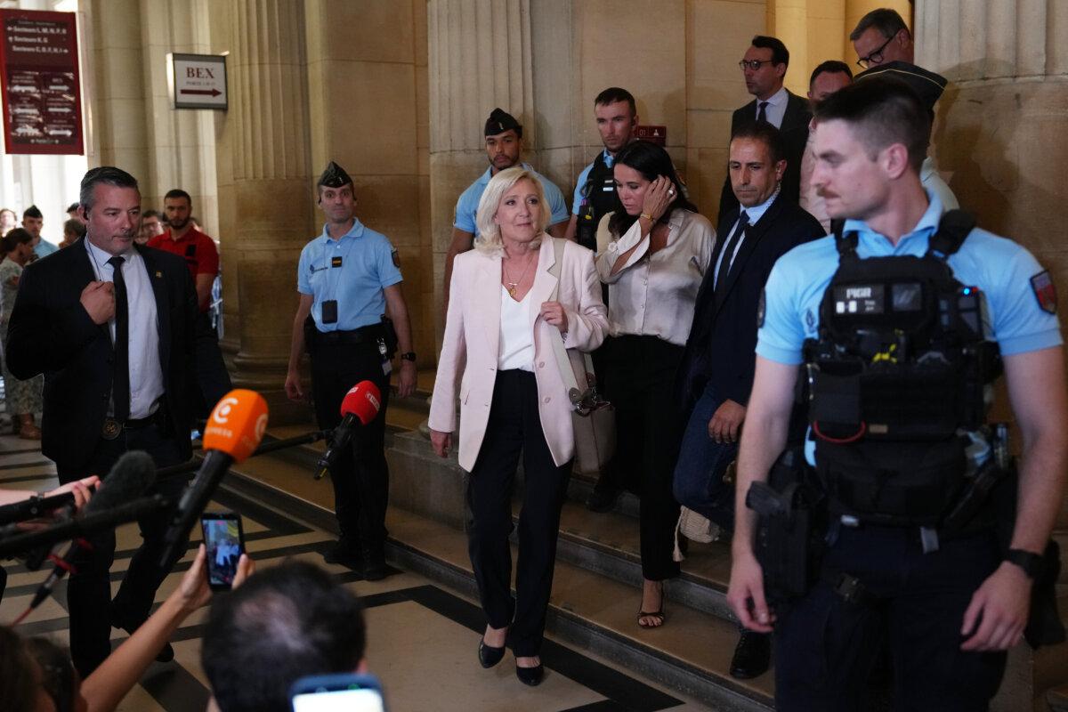 National Rally parliamentary leader Marine Le Pen leaves the courtroom after the verdict in Paris on  July 7, 2026. (Aurelien Morissard/AP Photo)
